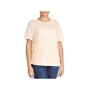 ELAN Womens Pink Ruffled Short Ruffle-sleeve Crew Neck T-Shirt Plus 1X